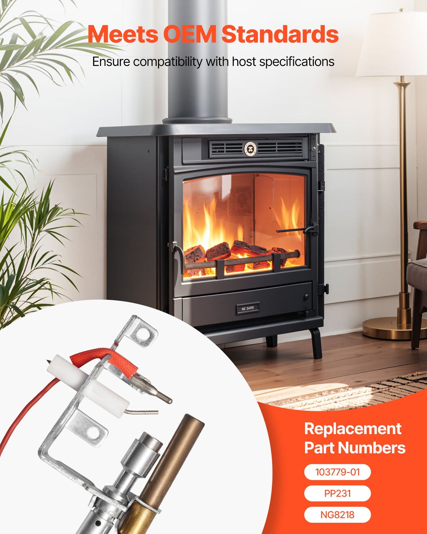 Gaspilotenhet, OE 103779-01, PP231, NG8218 Ersättning för naturgaständning för eldstad, kompatibel med modellerna CIVF-25, CIVF-25CF, VFH-33M, VFH-33R, VFH-33T, VFHS-20R, VFSR-16, VFSR-18