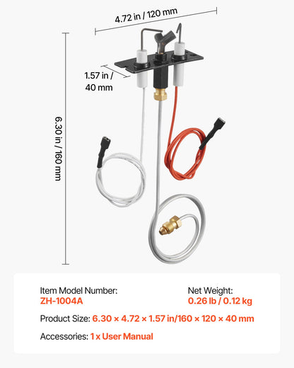Gas Pilot Assembly, OE 2090-012, 2198-012, SRV2090-012 Fireplace Gas Pilot Assembly, Natural Gas Ignition Replacement, Fit Heatilator, Heat & Glo, Quadra-Fire, Outdoor Lifestyles, Majestic