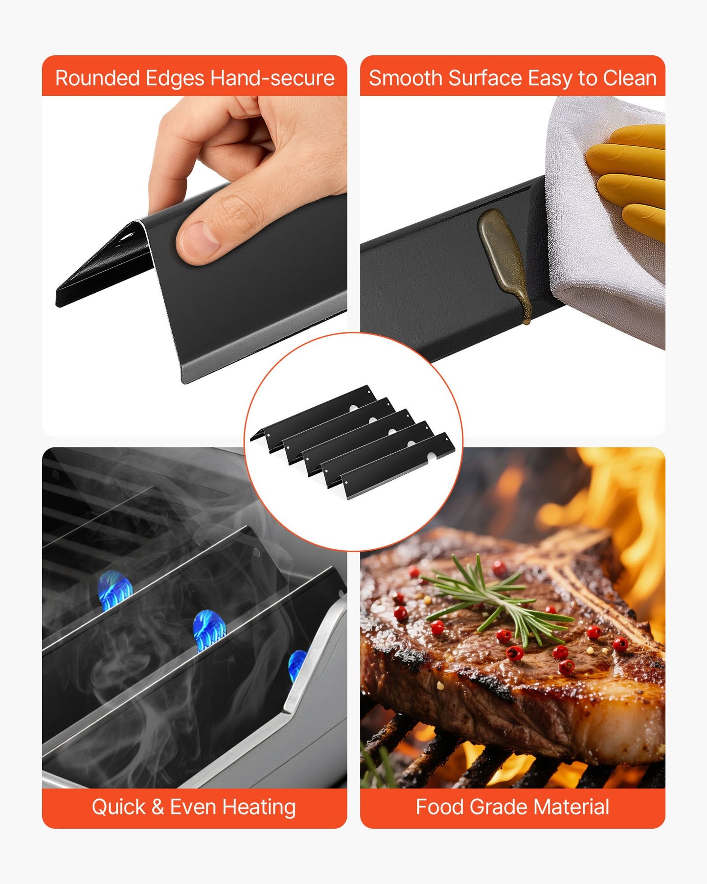 Flavorizer Bars and Heat Deflectors, 44cm Grill Replacement Part, for Weber Genesis ll 310 315 335 340, E/S 325s, ES/SX 325s, E/S 335, EX/SX/EPX-335 Grills, Porcelain-enameled Steel, 8 Pack