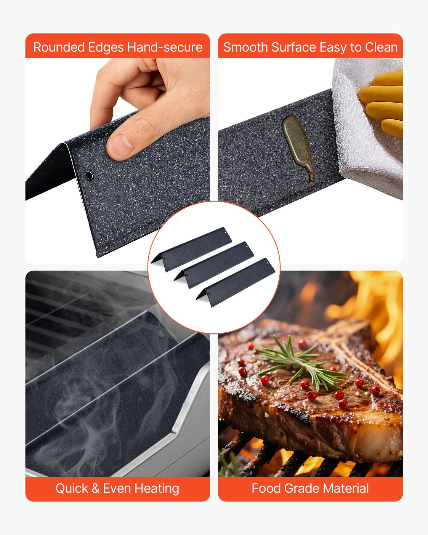 Flavorizer Bars, 39cm Grill Replacement Part, for Weber Spirit I & II 200 Series Grills, Including Spirit ll E-210, ll E-220, ll S-210, E-210, S-210, Porcelain-enameled Steel Heat Plate, 3 Pack