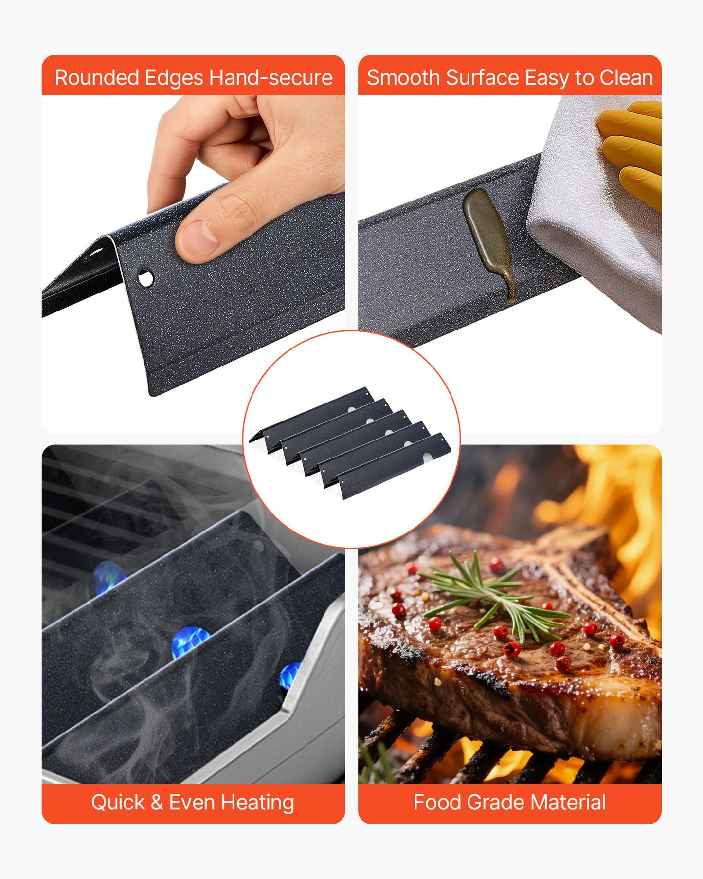 Flavorizer Bars, 44cm Grill Replacement Part, for Weber Genesis ll 310 315 335 340, E/S 325s, ES/SX 325s, E/S 335, EX/SX/EPX-335 Grills, Porcelain-enameled Steel Thicker Heat Plate, 5 Pack