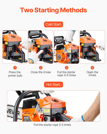 52 cc Gas Chainsaw, 18 inch Gas Powered Chainsaw, 2.4 HP Power Chain Saw with Non-Slip Handle, Gas-Powered Chainsaws with Dual Fuel Tanks, For Wood Cutting, Tree Trimming, and Land Clearing