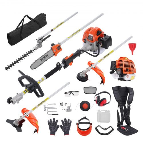 26CC 5-in-1 Multi-Functional Trimming Tools, Gas Hedge Trimmer, Weed Eater, String Trimmer, Edger, Pole Saw Chainsaw Pruner with Extension Pole