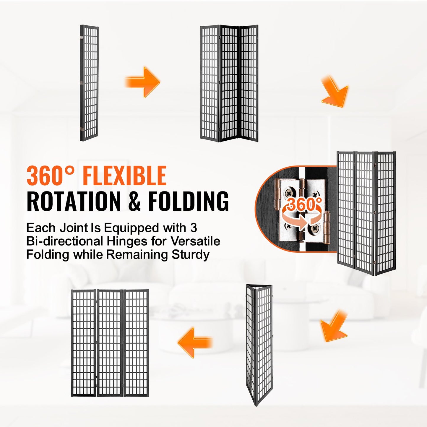 Rumsavdelare, japansk rumsavdelare med 3 paneler, vikbar insynsskydd i trä för inomhusbruk, japanska skiljeväggar, bärbara dekorationsskärmar, för rumsavskiljning, hemmakontor, restaurang och sovrum