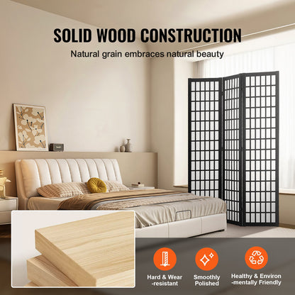 Rumsavdelare, japansk rumsavdelare med 3 paneler, vikbar insynsskydd i trä för inomhusbruk, japanska skiljeväggar, bärbara dekorationsskärmar, för rumsavskiljning, hemmakontor, restaurang och sovrum