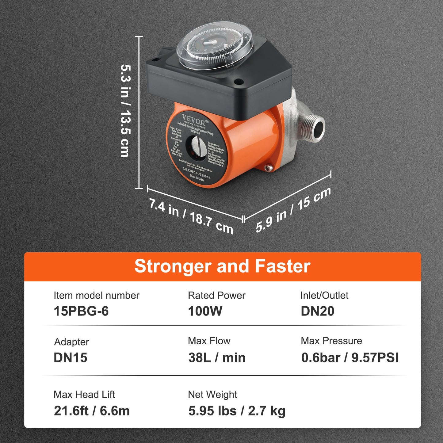 Varmvattencirkulationspump Cirkulationspump DN20 Inlopp/utlopp DN15 Adapter
