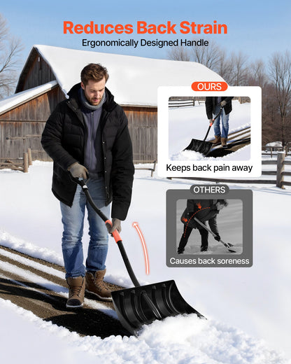 Snöskyffel för uppfart, 42 cm bred snöskyffel med D-formade handtag och aluminiumblad, snöplogsskyfflar med stor kapacitet, lätt snöborttagningsverktyg för trädgård, bil, camping, utomhusbruk