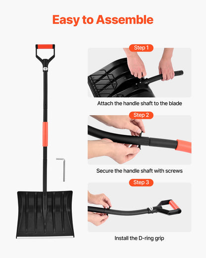 Snow Shovel for Driveway, 42cm Wide Snow Shovel with D-shaped Handles & Aluminum Blade, Large Capacity Snowplow Shovels, Lightweight Snows Removal Tool for Garden Car Camping Outdoors