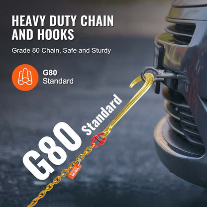 J Hook Chain, 5/16" x 6' G80 15" Long Shank J Hook Tow Chain with RTJ Cluster Hook & Grab Hook, 5400 lbs Safe Working Load, Heavy Duty Transport Truck Chain for Wrecker Recovery Trailer Towing