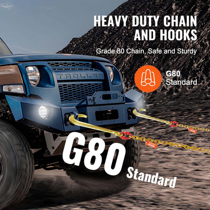 J-krokkedja, 2 st 5/16" x 6' G80 15" lång skaft J-krok dragkedja med RTJ klusterkrok och gripkrok, 5400 lbs arbetsbelastning, tung transportkätting för bogsering av släpvagnar
