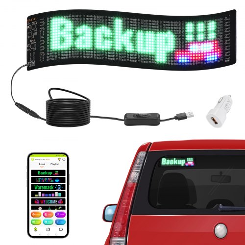 Programmerbar LED-skylt, P5 fullfärgs LED-rullningspanel, gör-det-själv-anpassad textanimationsmönsterdisplaytavla, Bluetooth APP-styrd meddelandeskylt för butik, företag, bilbarreklam, 38x10cm
