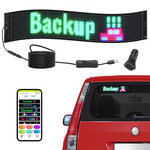 Programmerbar LED-skylt, P6 fullfärgs LED-rullningspanel, DIY-anpassad textanimationsmönsterdisplaytavla, Bluetooth APP-styrd meddelandeskylt för butik, företagsbilreklam, 68x12cm