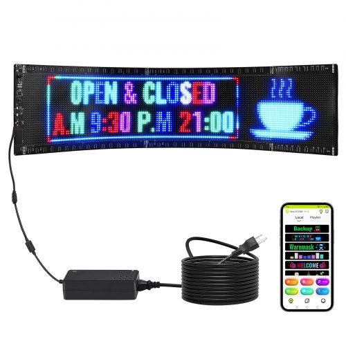 Programmerbar LED-skylt, P5 fullfärgs LED-rullningspanel, gör-det-själv-anpassad textanimationsmönsterdisplaytavla, Bluetooth APP-styrd meddelandeskylt för butik, företagsbilreklam, 83,5x20 cm