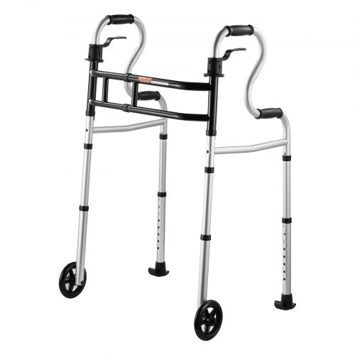 Folding Walker on Wheels, 3-in-1 Stand-Assist Folding Walkers with Adjustable Height and Width, Lightweight Aluminum | Front Wheeled Mobility Aid for Elderly Handicapped Disabled, Up to 350LBS