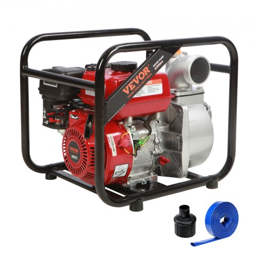 Bensindriven vattenpump, 7,6 cm inlopp/utlopp, 5,2 kW (7 hk), 1003,5 l/min, 43,3 m lyft, 6,7 m sugkraft, 4-takts bensindriven avfallsvattentransportpump med 7,6 m slang för bevattning av pool, EPA-certifierad