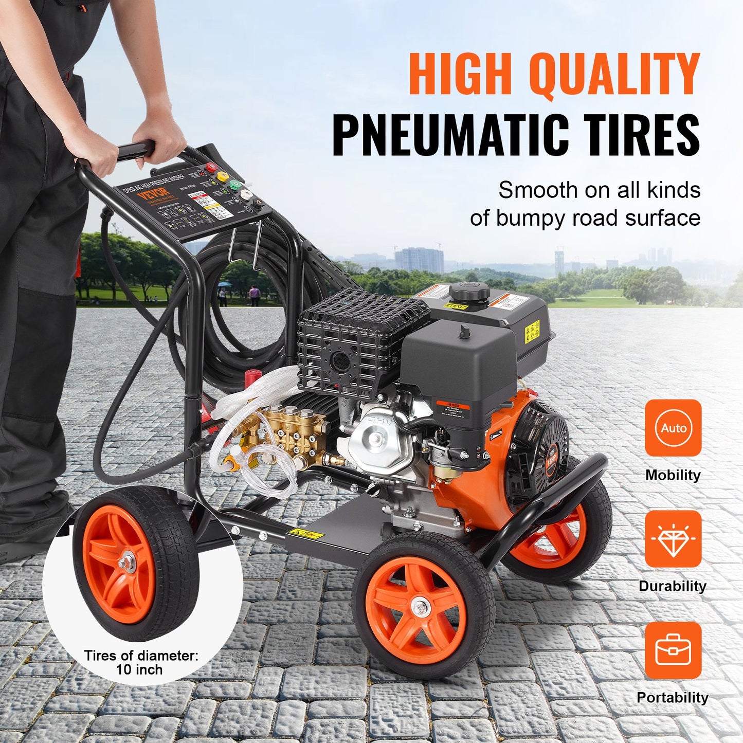 Gas Pressure Washer, 4400 PSI 15L/min, 4 GPM Gas Powered Pressure Washer with Copper Pump, Spray Gun and Extension Wand, 5 Nozzle Set, for Cars, Fences, Homes, Driveways, Patios, Furniture