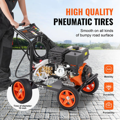 Gas Pressure Washer, 4400 PSI 15L/min, 4 GPM Gas Powered Pressure Washer with Copper Pump, Spray Gun and Extension Wand, 5 Nozzle Set, for Cars, Fences, Homes, Driveways, Patios, Furniture
