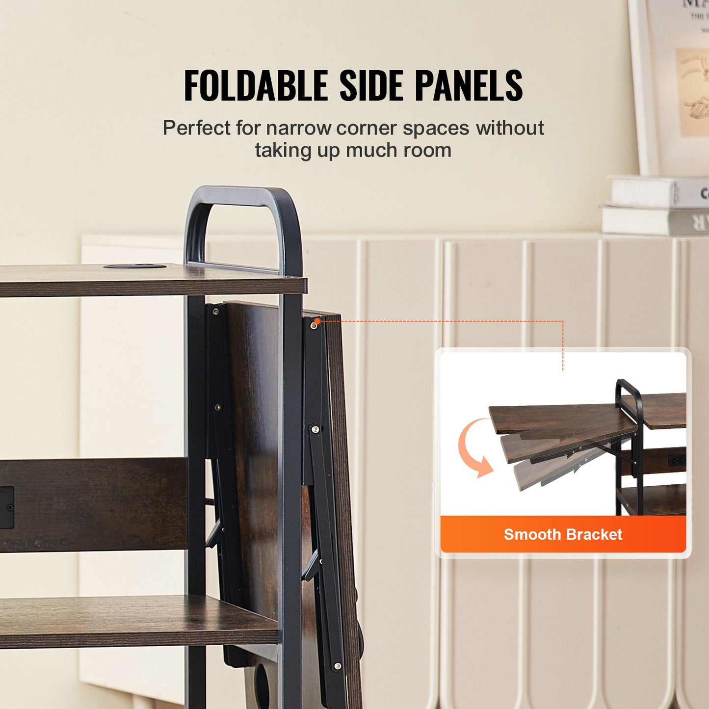 Värmepressbord med laddningsstation, flyttbart värmepressstativ i 3 nivåer, hopfällbart stativ för värmeöverföringsmaskin med hjul, rullande metallarbetsbänk för sublimeringsöverföringsmaskin, brun