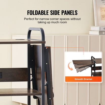 Värmepressbord med laddningsstation, flyttbart värmepressstativ i 3 nivåer, hopfällbart stativ för värmeöverföringsmaskin med hjul, rullande metallarbetsbänk för sublimeringsöverföringsmaskin, brun