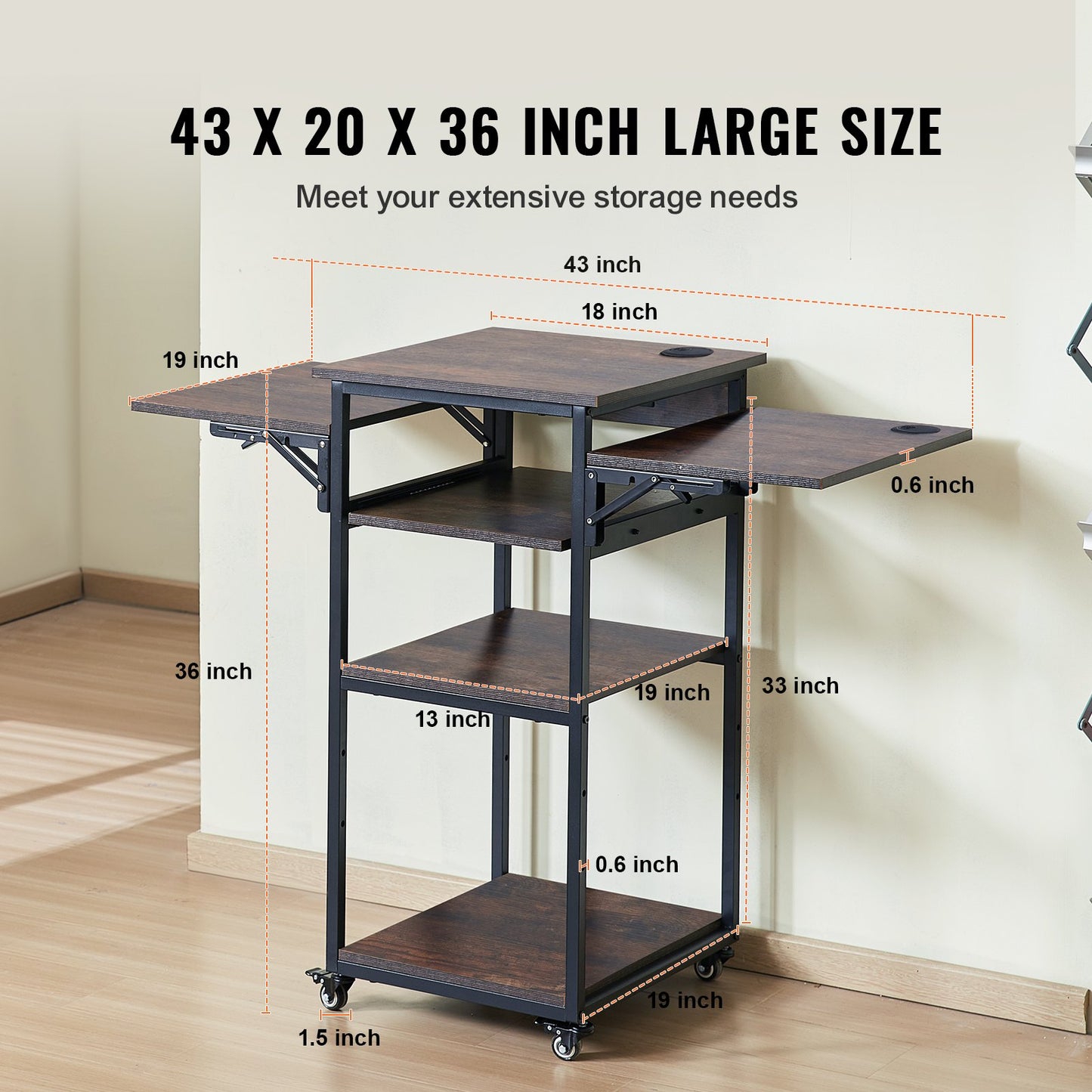 Heat Press Table with Charging Station, 4 Tier Movable Heat Press Stand, Foldable Heat Transfer Machine Stand with Wheels, Rolling Metal Workbench for Sublimation Transfer Machine, Brown