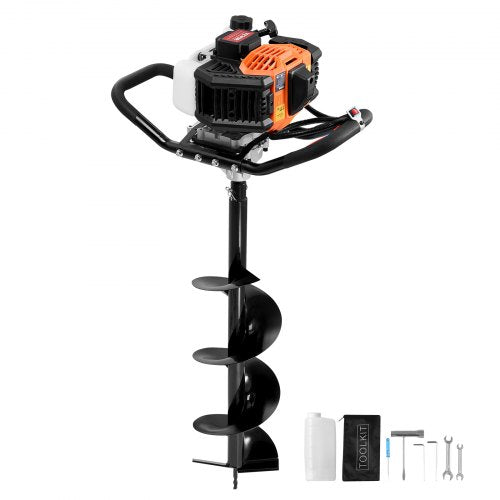 Post Hole Digger Gas Powered, 43CC 1250W Earth Auger, Gas Auger with 8” Auger Drill Action Design Bits, Post Fence Hole Digger for Farmland Garden Plant, Orange+Black
