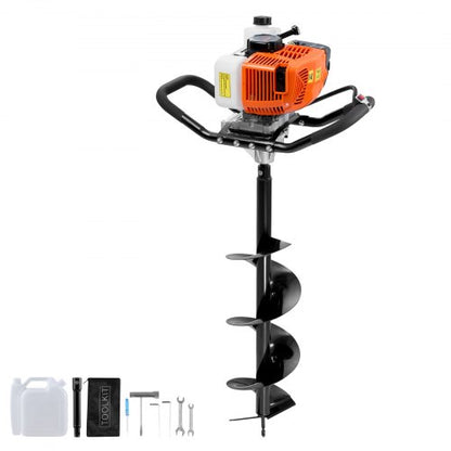Gas Post Hole Digger 63CC 2400W with 20.3 cm Drill Bits & 1 Extension Rod