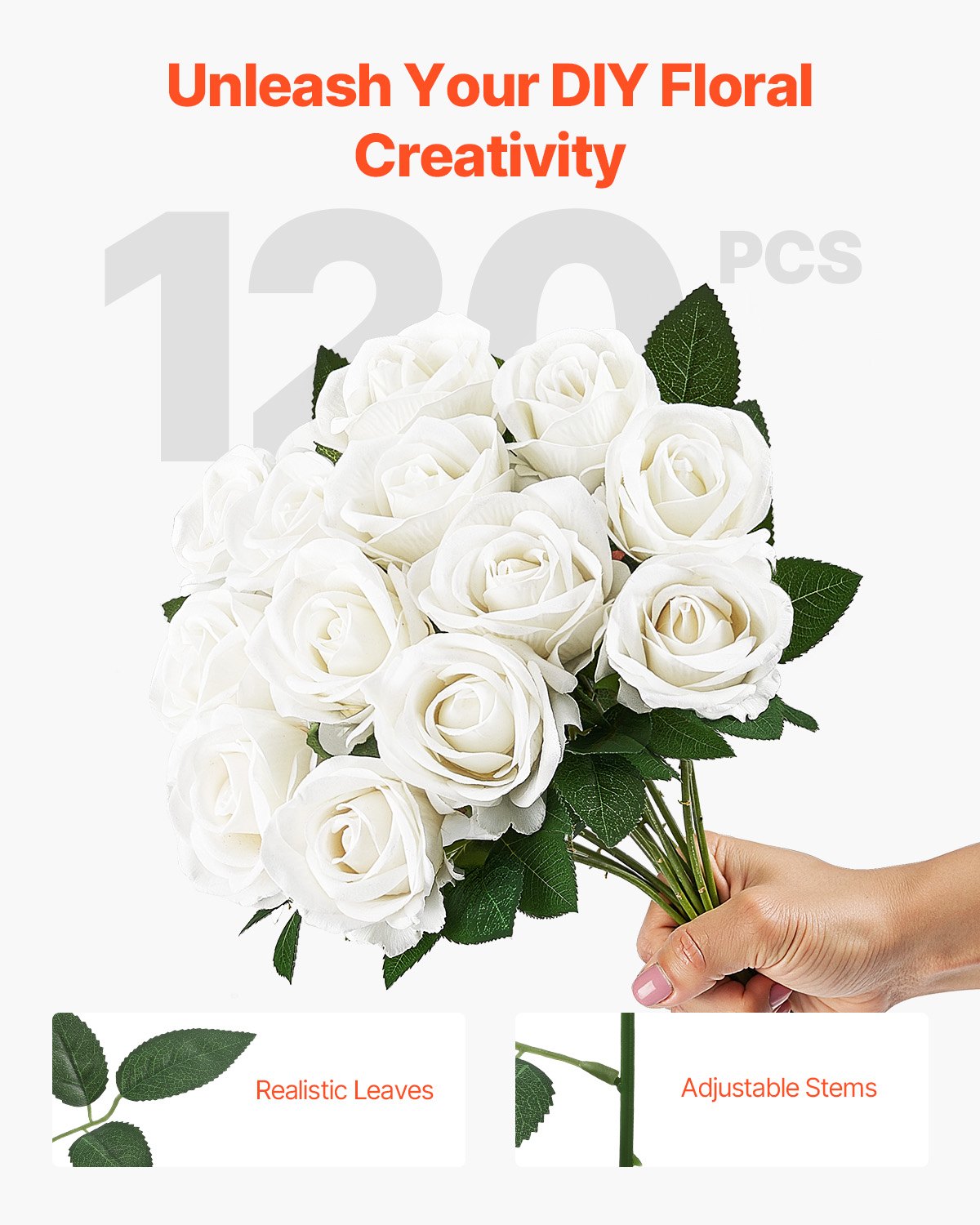 Artificial Flowers, 120 pcs Real Looking White Foam Fake Roses Bulk, White Faux Bridal Shower with Stems for DIY Wedding Bouquets, Home Centerpieces Arrangements, Party Tables Decorations