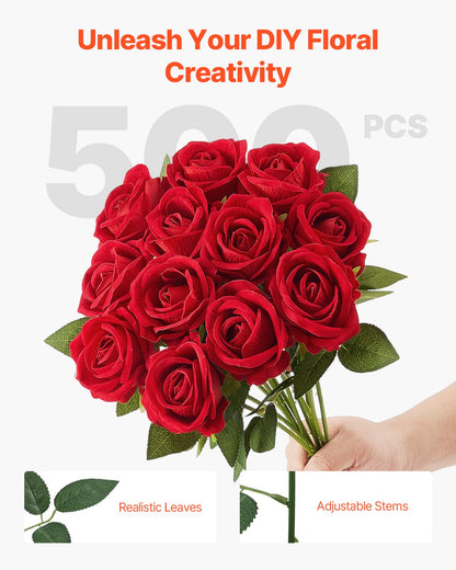 Konstgjorda blommor, 500 st. äkta röda skumrosor i bulk, konstgjorda röda brudbuketter med stjälkar för gör-det-själv-bröllopsbuketter, bordsdekorationer för hemmet, festbordsdekorationer