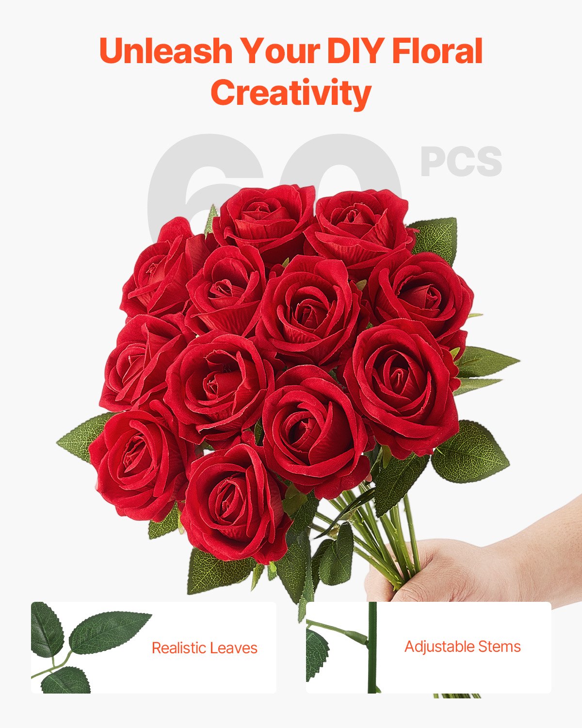 Artificial Flowers, 60 pcs Real Looking Red Foam Fake Roses Bulk, Faux Red Bridal Shower with Stems for DIY Wedding Bouquets, Home Centerpieces Arrangements, Party Tables Decorations