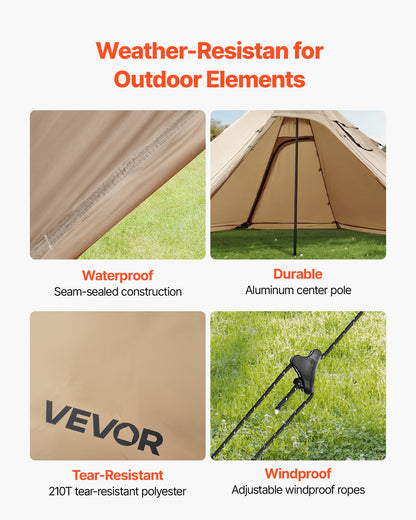 Hot Tent for 4-6 Persons, Portable Winter Tipi Tent with Stove Jack, Waterproof Canvas Camping Tents, Lightweight 4 Season Shelter Tents for Hiking Fishing Backpacking, L Size
