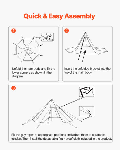 Hot Tent for 4-6 Persons, Portable Winter Tipi Tent with Stove Jack, Waterproof Canvas Camping Tents, Lightweight 4 Season Shelter Tents for Hiking Fishing Backpacking, L Size