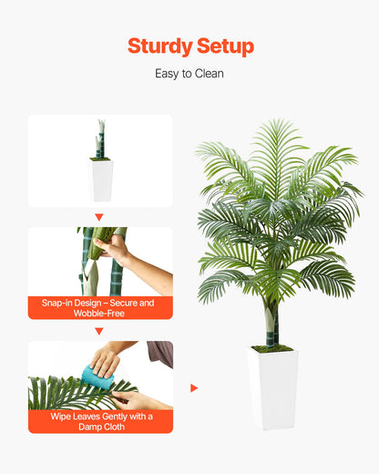 Artificial Areca Palm Tree 1524 mm, Fake Palm Tropical Plants with White Tall Planter, Faux Floor Silk Plant in Pot, Large Trees for Home Office Living Room Decor House Warming, Indoor Outdoor