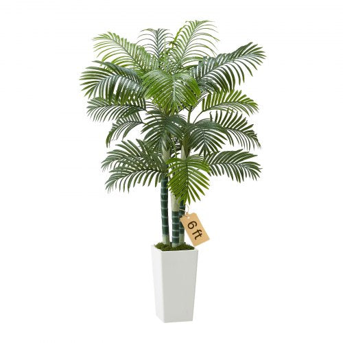 Artificial Areca Palm Tree 1829 mm, Fake Palm Tropical Plants with White Tall Planter, Faux Floor Silk Plant in Pot, Large Trees for Home Office Living Room Decor House Warming, Indoor Outdoor