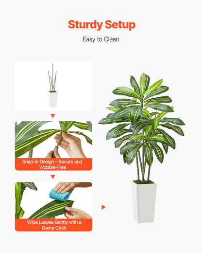 Artificial Dracaena Tree 1524 mm, Fake Palm Tropical Plants with White Tall Planter, Faux Floor Silk Plant in Pot, Large Trees for Home Office Living Room Decor House Warming, Indoor Outdoor