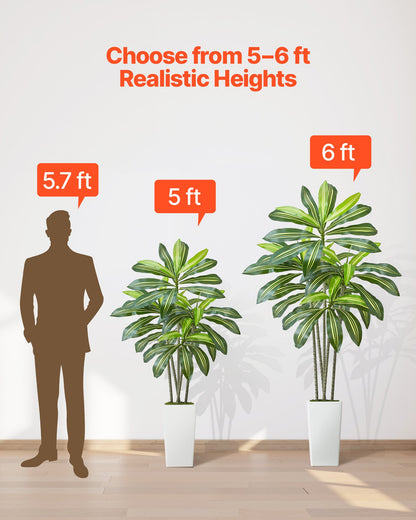 Artificial Dracaena Tree 1524 mm, Fake Palm Tropical Plants with White Tall Planter, Faux Floor Silk Plant in Pot, Large Trees for Home Office Living Room Decor House Warming, Indoor Outdoor