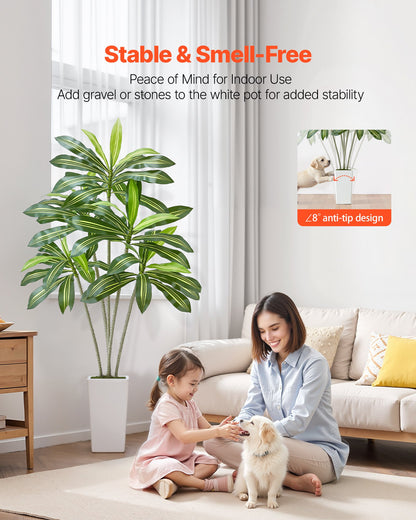 Konstgjord dracaenaträd 1829 mm, Konstgjord palm tropiska växter med vit hög kruka, Konstgjord golvsilkesväxt i kruka, Stora träd för hemmakontor vardagsrumsdekor inflyttningsrum, inomhus utomhus