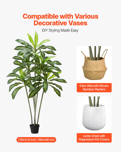 Konstgjord dracaenaträd 1829 mm, Konstgjord palm tropiska växter med vit hög kruka, Konstgjord golvsilkesväxt i kruka, Stora träd för hemmakontor vardagsrumsdekor inflyttningsrum, inomhus utomhus