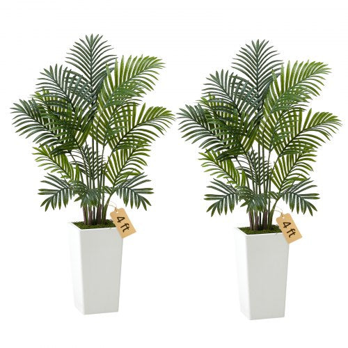 Artificial Areca Palm 1219 mm, 2 Pack Fake Palm Tropical Plants with White Tall Planter, Faux Floor Silk Plant in Pot, Large Tree for Home Office Living Room Decor House Warming, Indoor Outdoor
