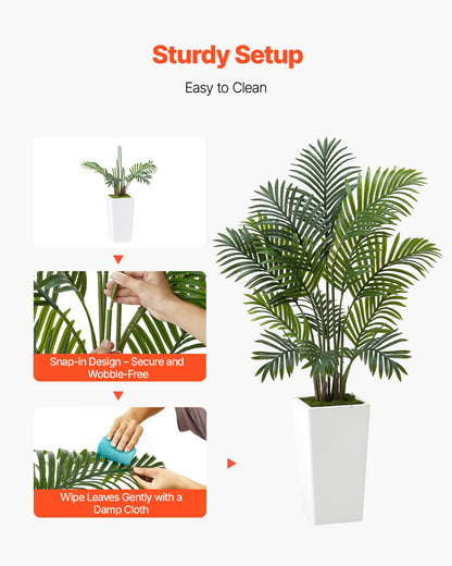 Artificial Areca Palm 1219 mm, 2 Pack Fake Palm Tropical Plants with White Tall Planter, Faux Floor Silk Plant in Pot, Large Tree for Home Office Living Room Decor House Warming, Indoor Outdoor