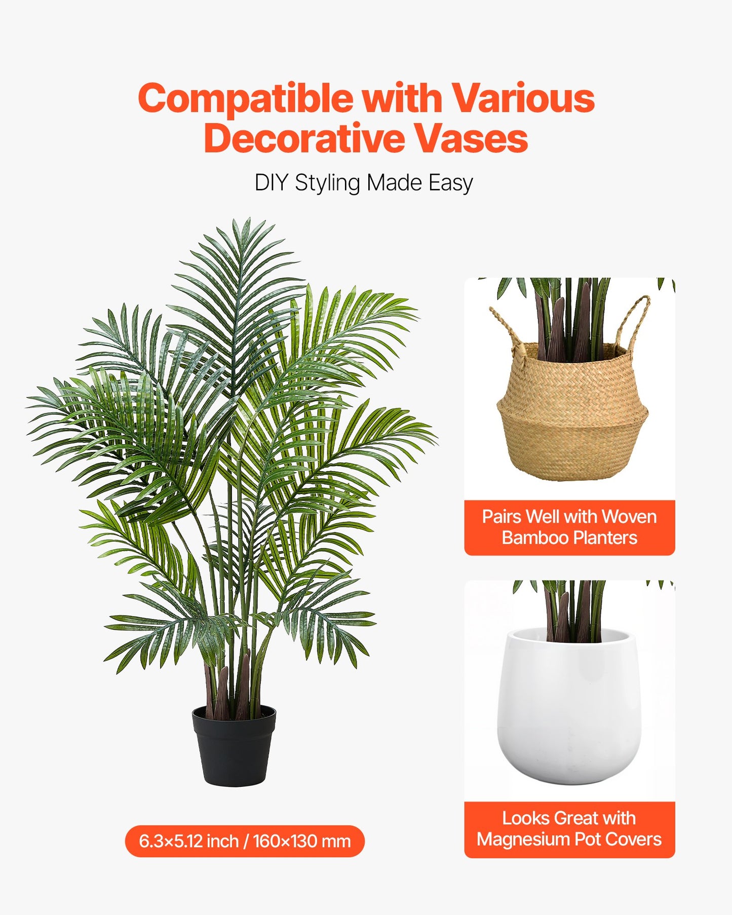 Artificial Areca Palm 1219 mm, 2 Pack Fake Palm Tropical Plants with White Tall Planter, Faux Floor Silk Plant in Pot, Large Tree for Home Office Living Room Decor House Warming, Indoor Outdoor