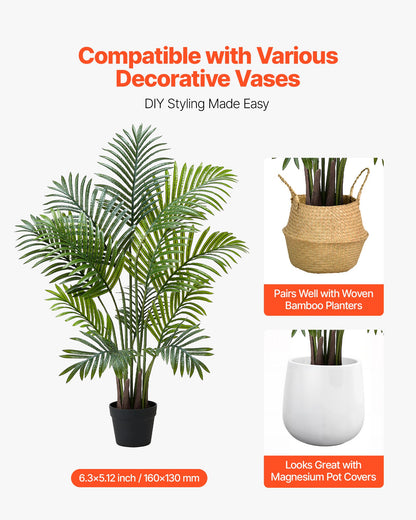 Artificial Areca Palm 1219 mm, 2 Pack Fake Palm Tropical Plants with White Tall Planter, Faux Floor Silk Plant in Pot, Large Tree for Home Office Living Room Decor House Warming, Indoor Outdoor
