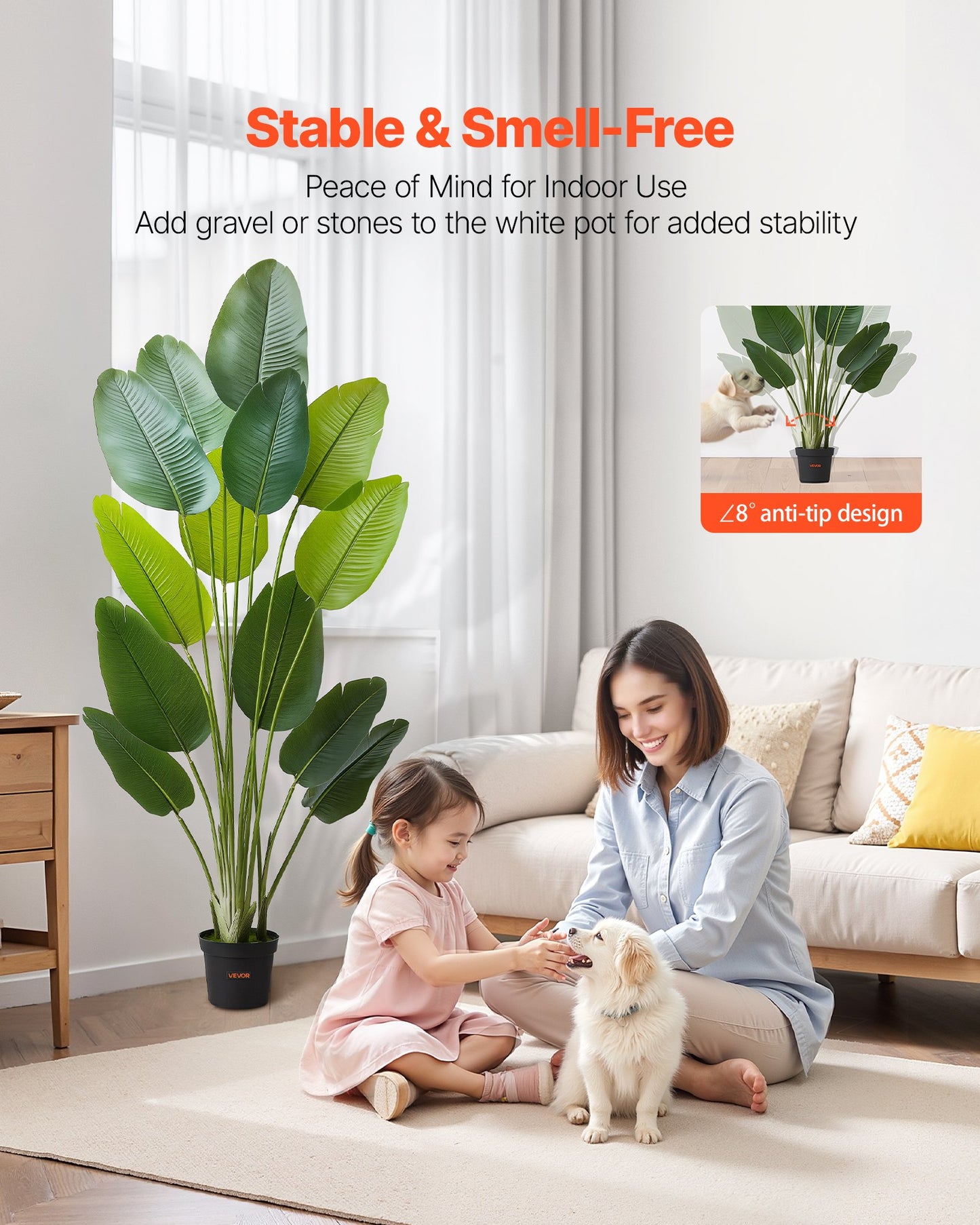 Konstgjord paradisfågel 1829 mm hög, falska tropiska växter med 13 stammar och vit kruka, konstgjord golvsilkesträd, stora träd för hemmakontor, vardagsrum, inflyttningsrum, inomhus utomhus