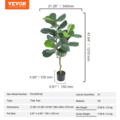Artificial Fiddle Leaf Fig Tree, 4 FT, Secure PE Material & Anti-Tip Tilt Protection Low-Maintenance Faux Plant, Lifelike Green Fake Potted Tree for Home Office Warehouse Decor Indoor Outdoor