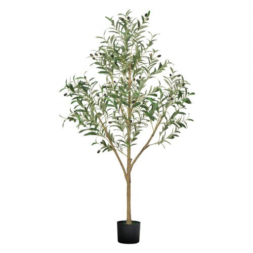 150cm Artificial Olive Tree with Black Pot, Tall Fake Tree with Natural Wood Trunk & Realistic Green Leaves and Fruits, Indoor Faux Plant for Home, Office, Living Room, Corner Decor