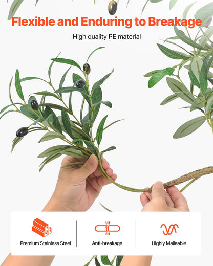 150 cm konstgjort olivträd med svart kruka, högt konstgjort träd med naturlig trästam och realistiska gröna blad och frukter, konstgjord inomhusväxt för hem, kontor, vardagsrum, hörndekor