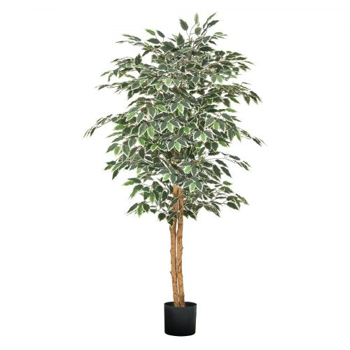 150cm Artificial Ficus Tree with Black Pot, Tall Faux Ficus Plant with Natural Wood Trunk and Realistic Green Leaves, Indoor Fake Silk Tree for Home, Office, Living Room, or Corner Décor
