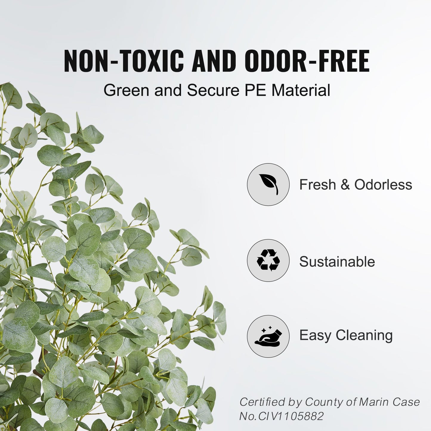 Artificial Eucalyptus Tree, 1.8 m Tall Faux Plant, Secure PE Material & Anti-Tip Tilt Protection Low-Maintenance Plant, Lifelike Green Fake Potted Tree for Home Office Decor Indoor Outdoor