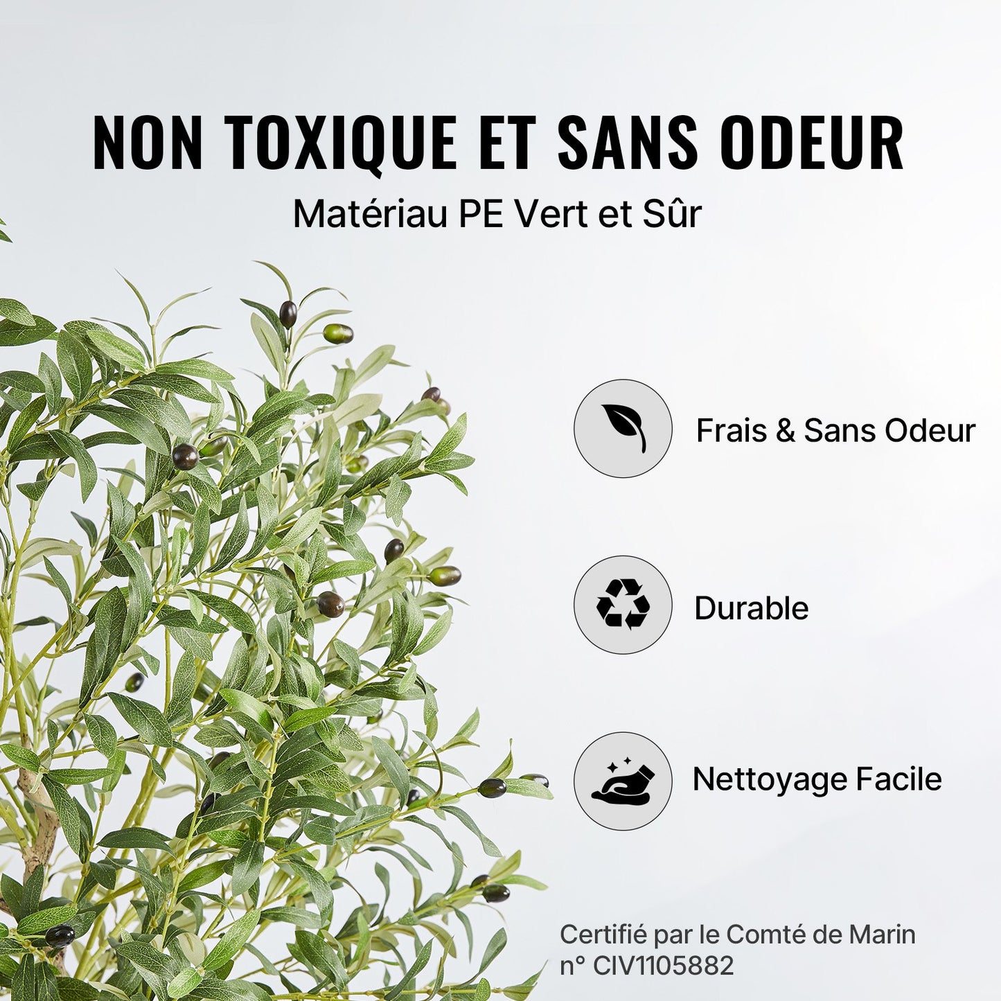 Artificial Olive Tree, 1.8 m Tall Faux Plant, Secure PE Material & Anti-Tip Tilt Protection Low-Maintenance Plant, Lifelike Green Fake Potted Tree for Home Office Warehouse Decor Indoor Outdoor