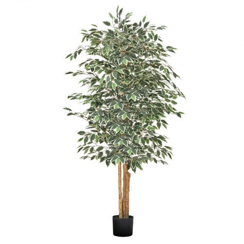 180cm Artificial Ficus Tree with Black Pot, Tall Faux Ficus Plant with Natural Wood Trunk and Realistic Green Leaves, Indoor Fake Silk Tree for Home, Office, Living Room, or Corner Décor