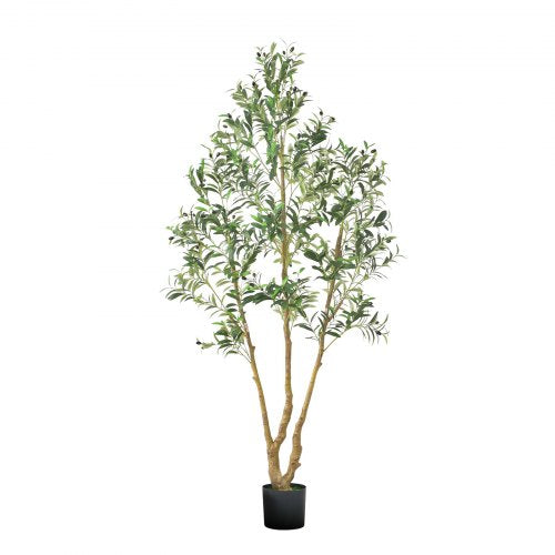 210cm Artificial Olive Tree with Black Pot, Tall Fake Tree with Natural Wood Trunk & Realistic Green Leaves and Fruits, Indoor Faux Plant for Home, Office, Living Room, Corner Decor